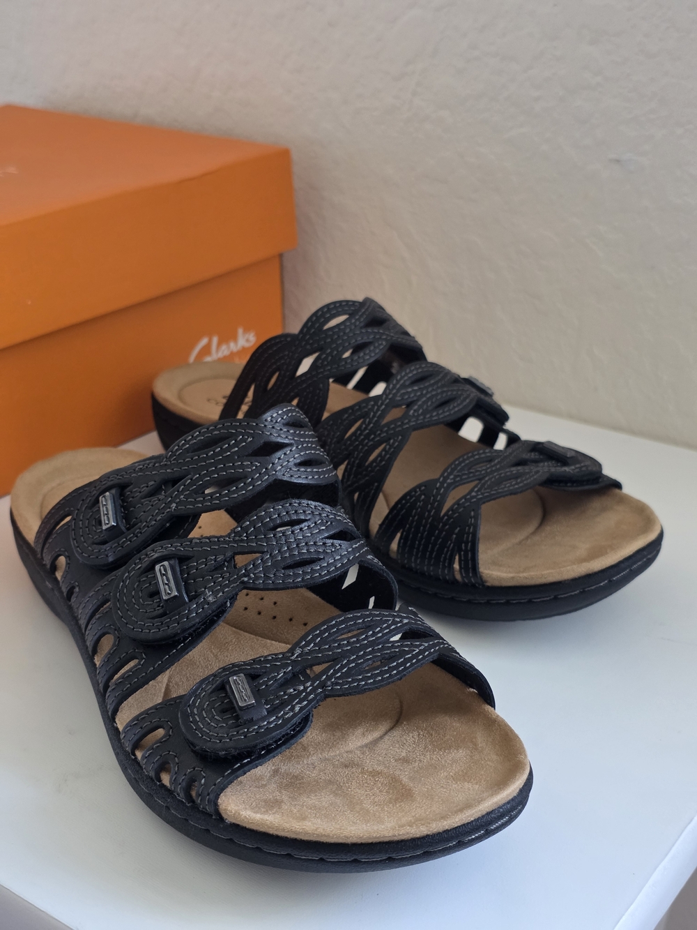 Clarks Laurieann Ruby Sandal Black Leather Women's Size 8